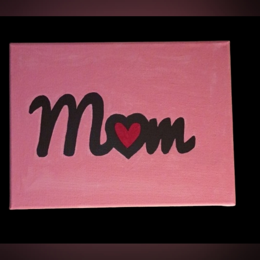 Handpainted Mom Acrylic Painting Heart Handmade Art Wall Decor Pink Canvas 9x12